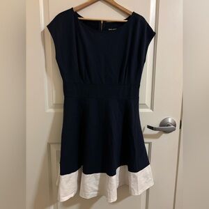 Kate Spade Colorblock Ponte Fiorella mini dress in navy blue and white, classic